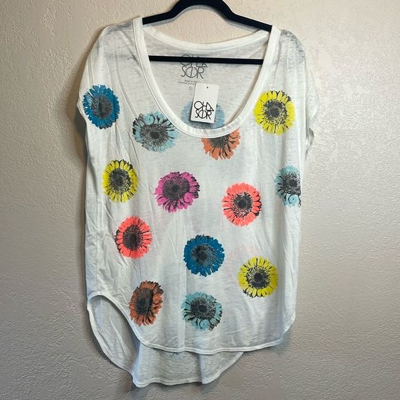 Chaser daisy print cap sleeve t-shirt sz S - Picture 1 of 3